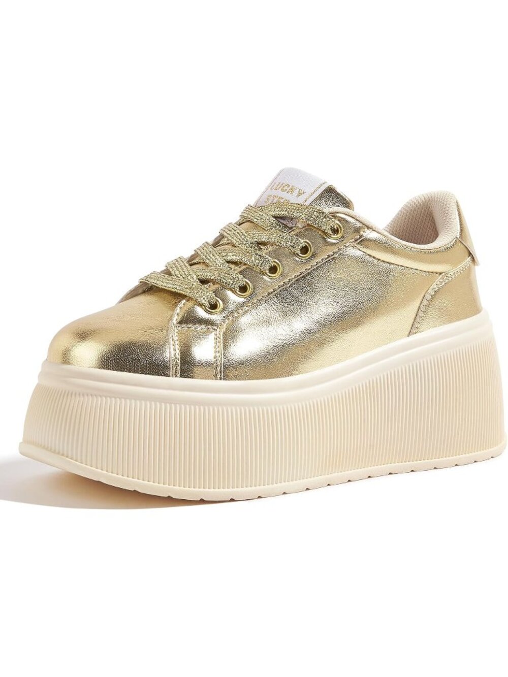 🆕LUCKY STEP Women's Gold Platform Wedge Canvas Sneakers Walking Shoes